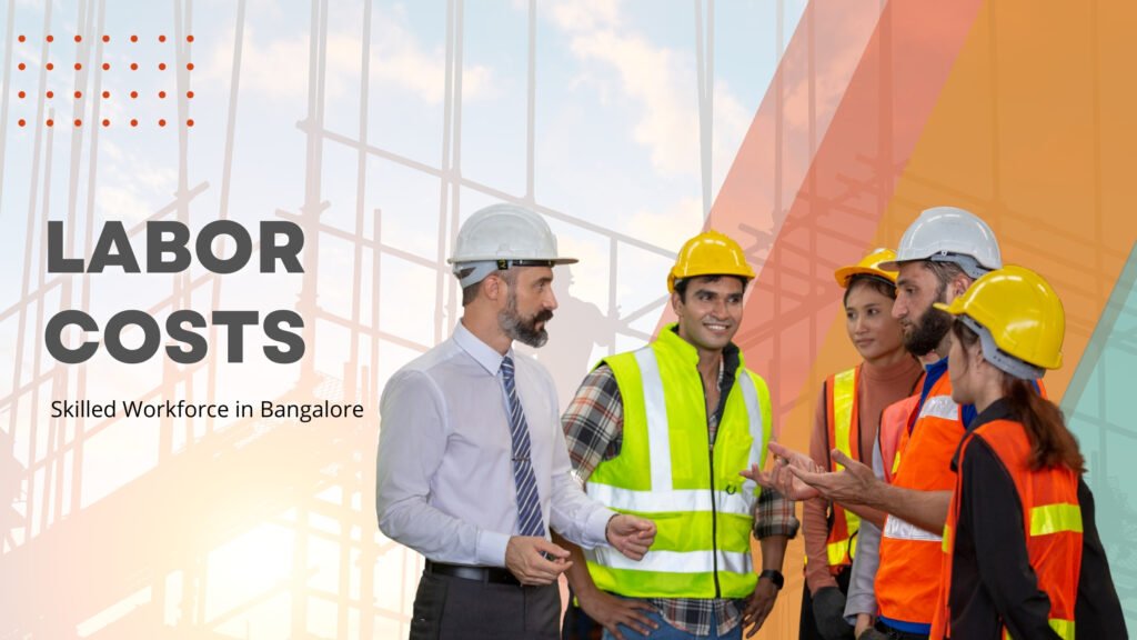 Group of construction professionals wearing safety gear and helmets, engaged in discussion at a work site, representing home construction contractors specializing in home construction in Bangalore.