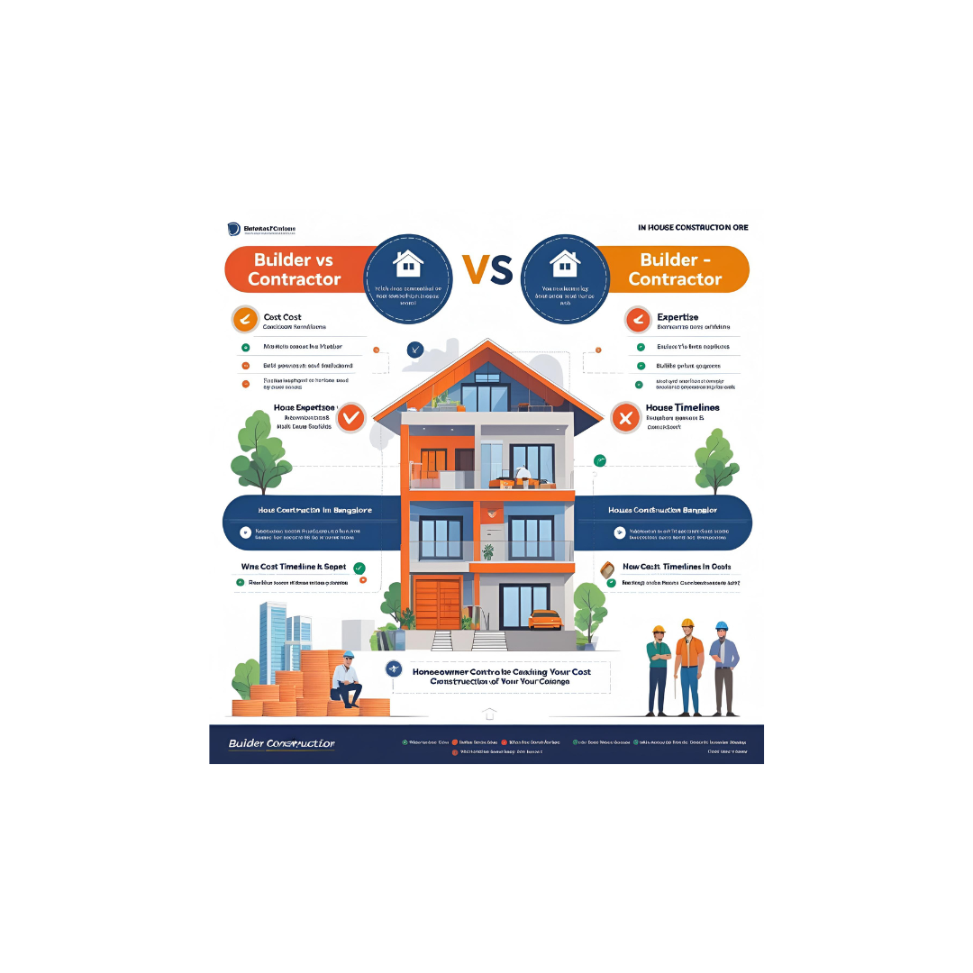 Infographic comparing builder, contractor, and builder-contractor for house construction in Bangalore